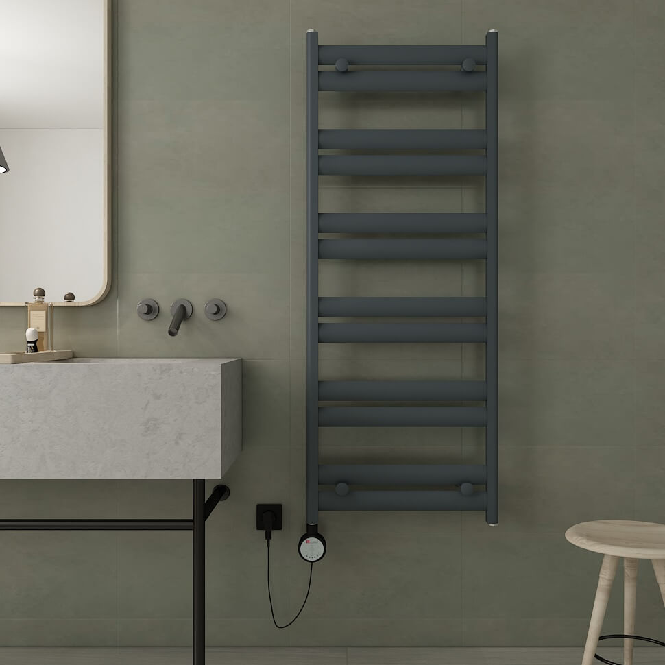 Soleil Sèche-Serviette Électrique Design Moderne en Aluminium | Radiateur Salle de Bain Haut de Gamme 400W Anthracite 1225 x 480 mm - Digital