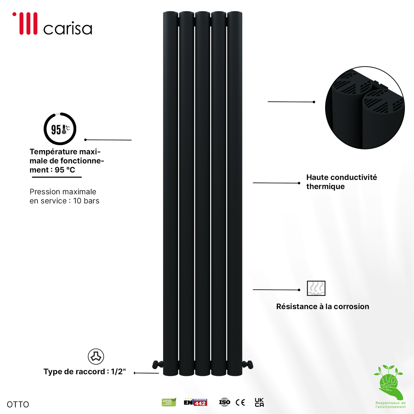 Carisa Otto Radiateur en Aluminium Vertical Design Moderne Anthracite