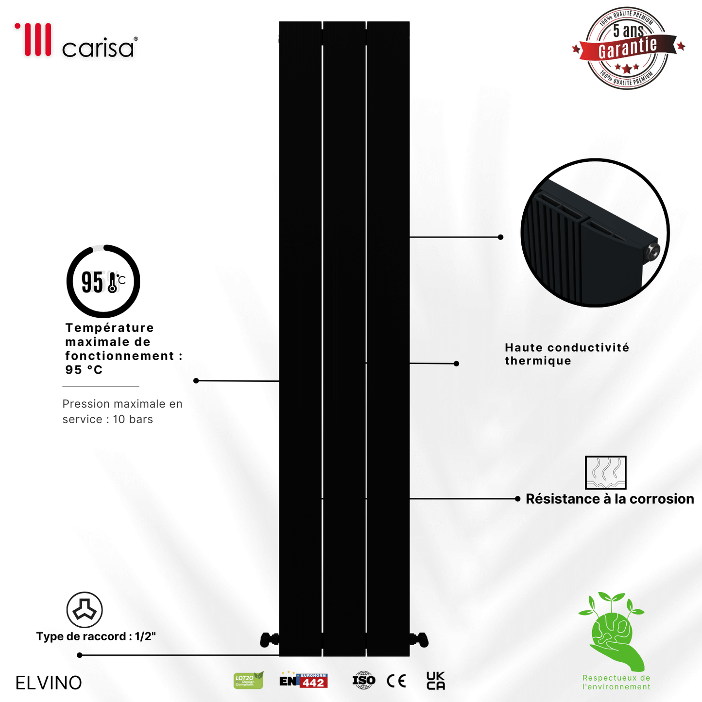 Carisa Elvino Radiateur en Aluminium Vertical Design Moderne Noir