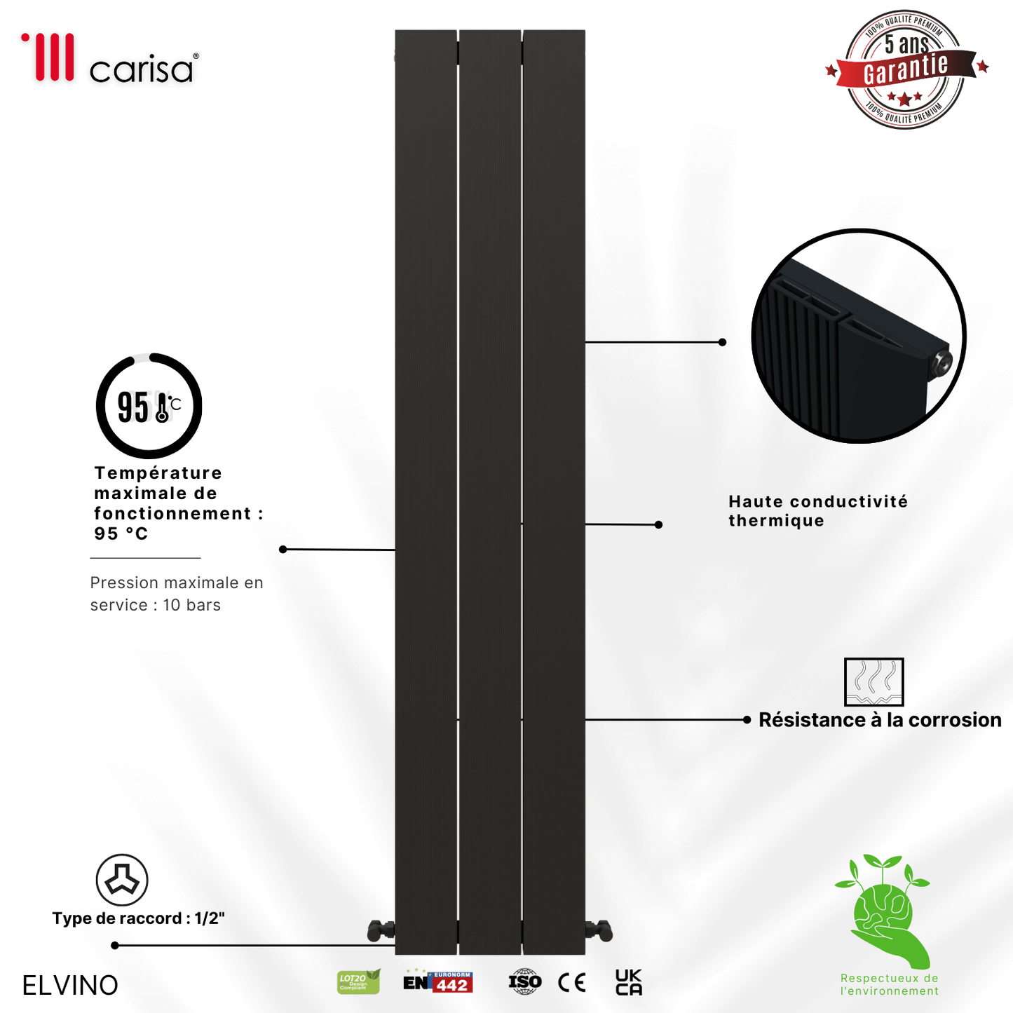 Carisa Elvino Radiateur en Aluminium Vertical Design Moderne Gris foncé