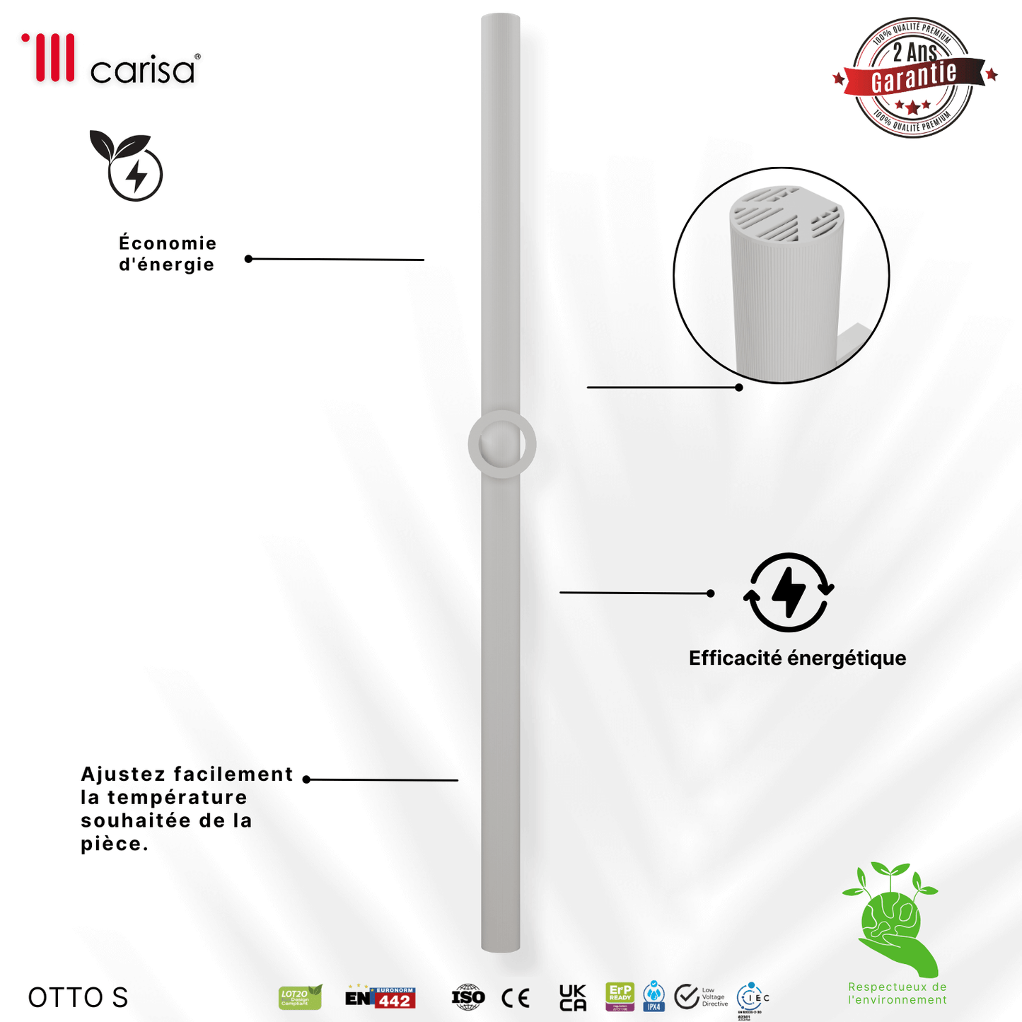 Carisa Otto Single Sèche-Serviette Électrique Design Moderne Blanc