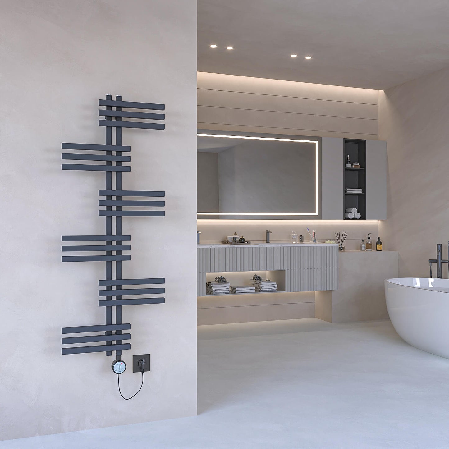 Unico Aluminium Sèche-Serviette Électrique Design Moderne | Radiateur Salle de Bain Haut de Gamme 400W Anthracite 1296 x 500 mm - Digital