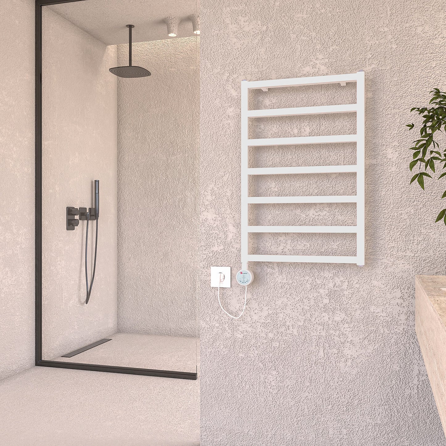 Burton Sèche-Serviette Électrique Design Moderne en Acier Inoxydable 300W Blanc 760 x 480 mm - Digital