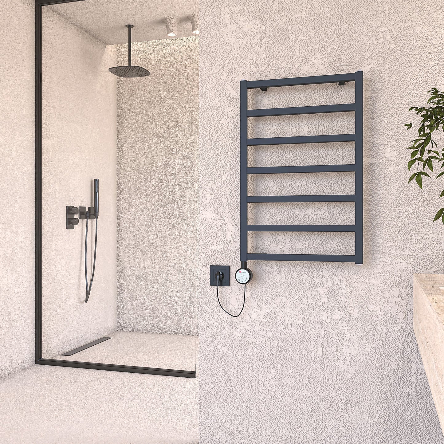 Burton Sèche-Serviette Électrique Design Moderne en Acier Inoxydable 300W Anthracite 760 x 480 mm - Digital