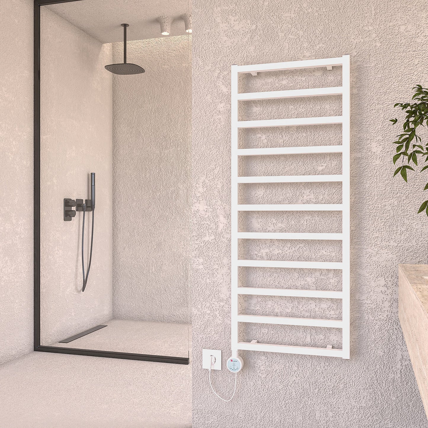 BurtonSèche-Serviette Électrique Design Moderne en Acier Inoxydable 400W Blanc 1240 x 480 mm - Digital