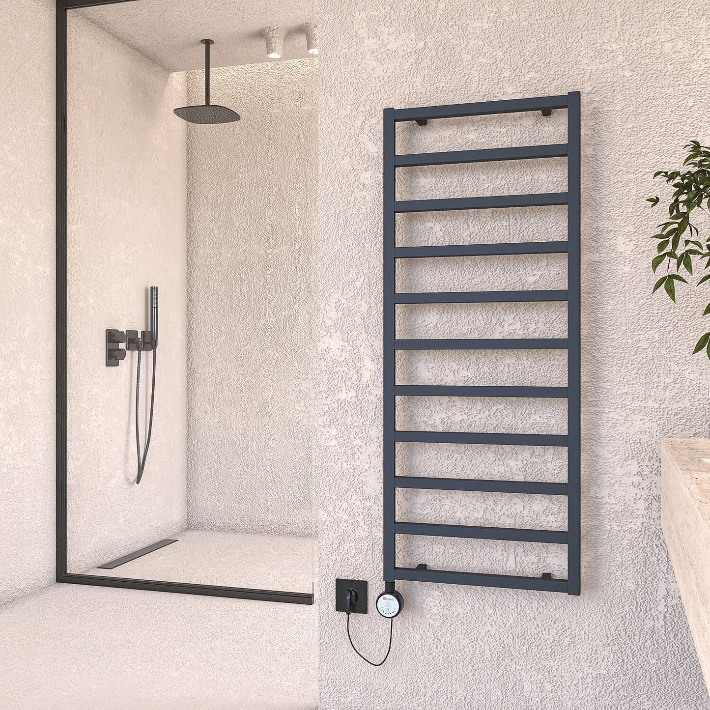 Burton Sèche-Serviette Électrique Design Moderne en Acier Inoxydable 400W Anthracite 1240 x 480 mm - Digital