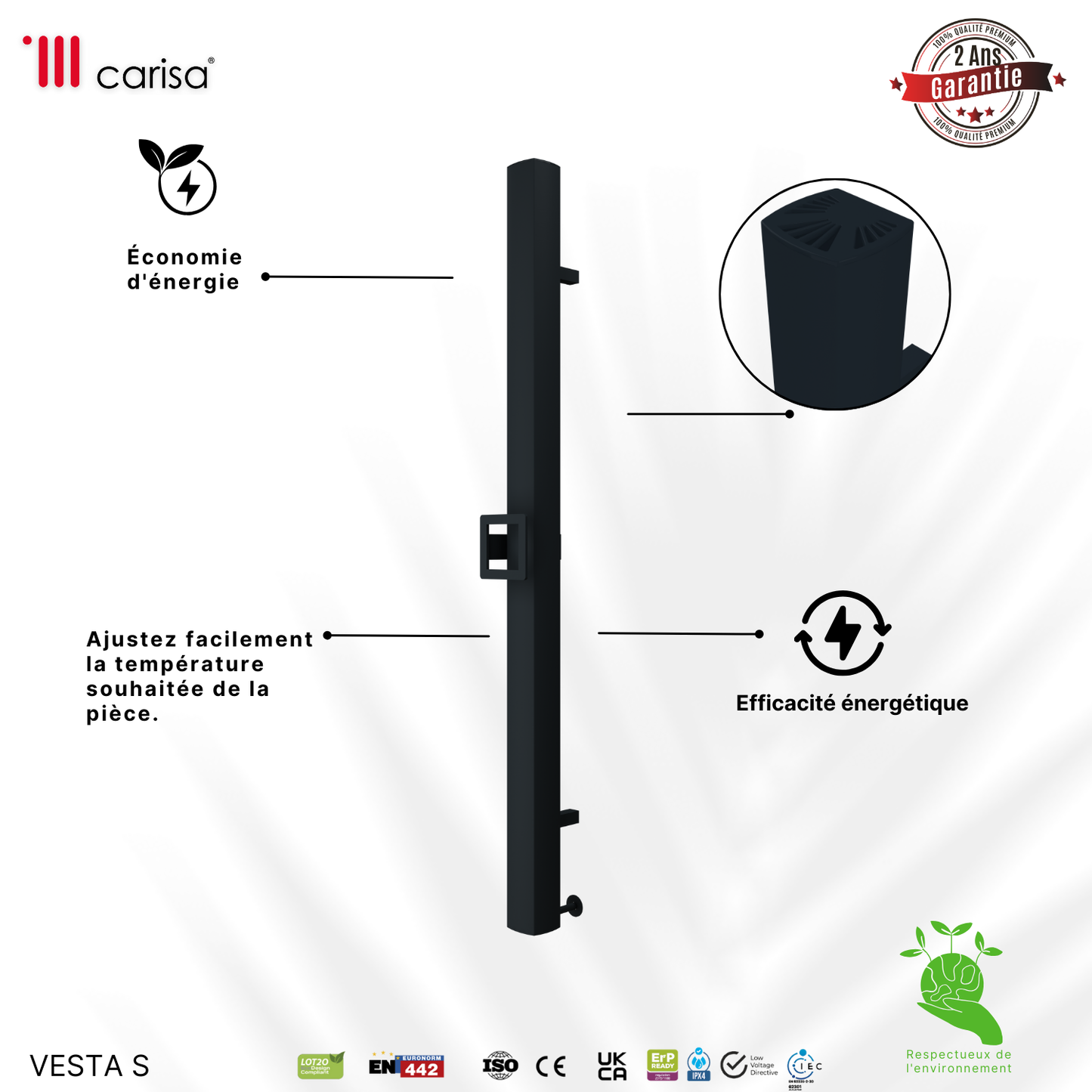 Carisa Vesta Single Sèche-Serviette Électrique Design Moderne Anthracite