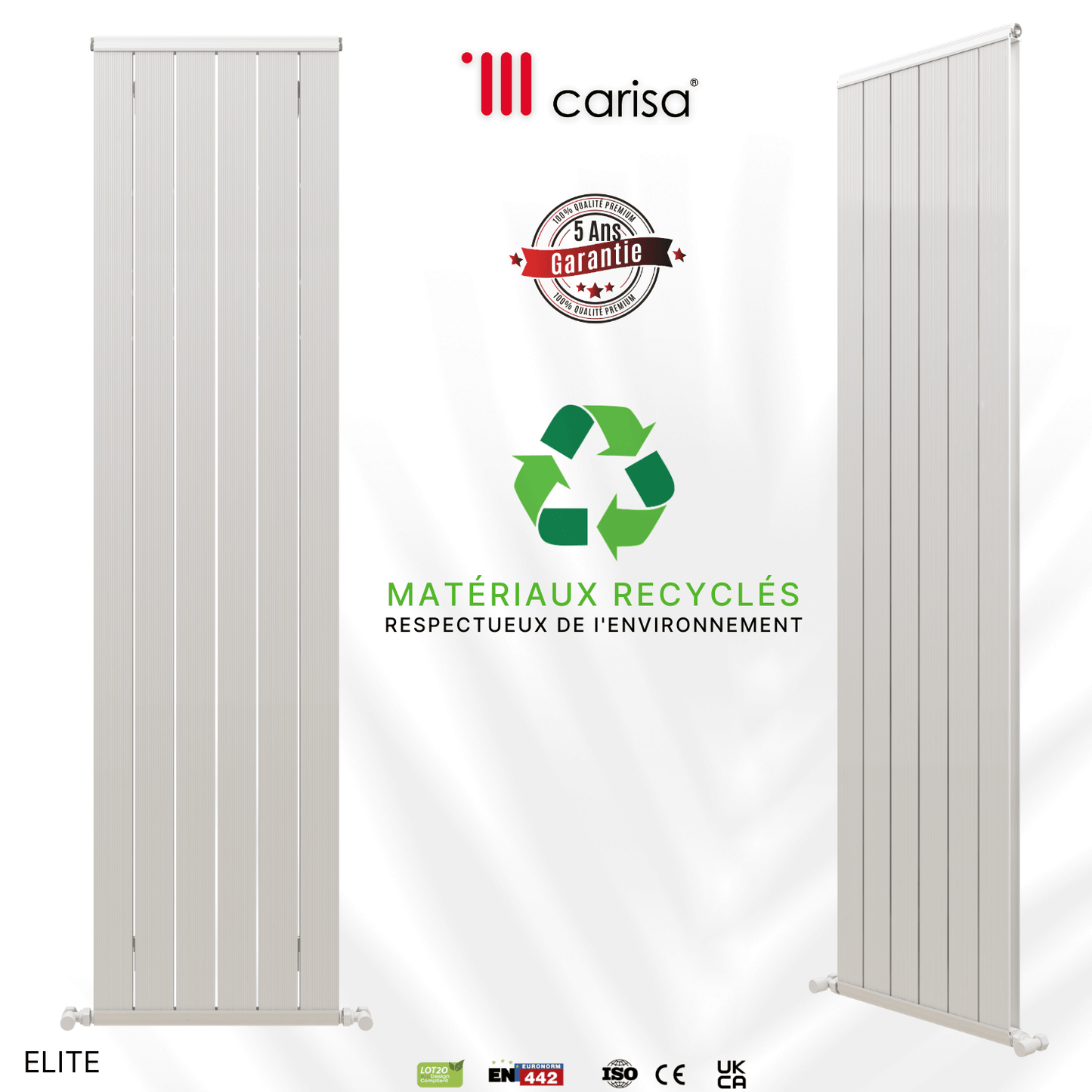 Carisa Elite Radiateur en Aluminium Vertical Design Moderne Glossy Blanc
