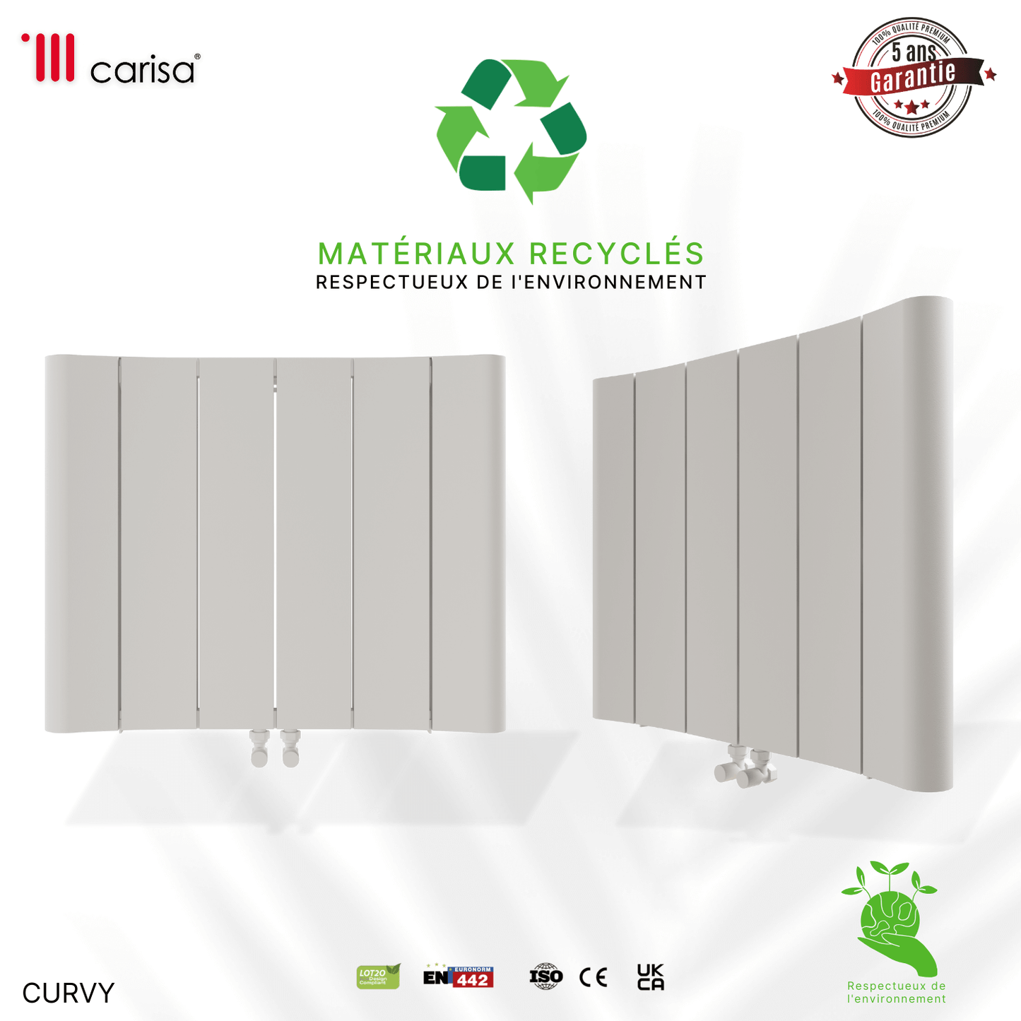 Carisa Curvy Radiateur en Aluminium Horizontal Design Moderne Blanc