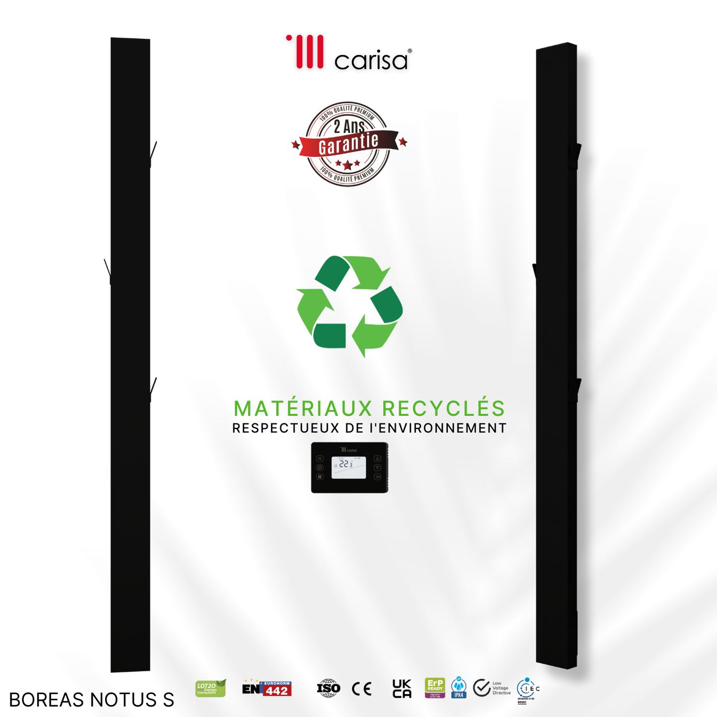 Carisa Boreas Notus S Radiateur Électrique Vertical Design Moderne Noir