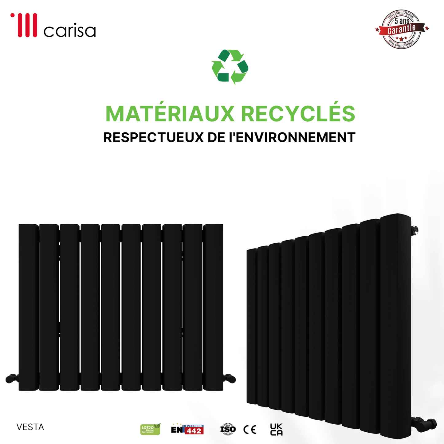 Carisa Vesta Radiateur en Aluminium Horizontal Design Moderne Gris foncé