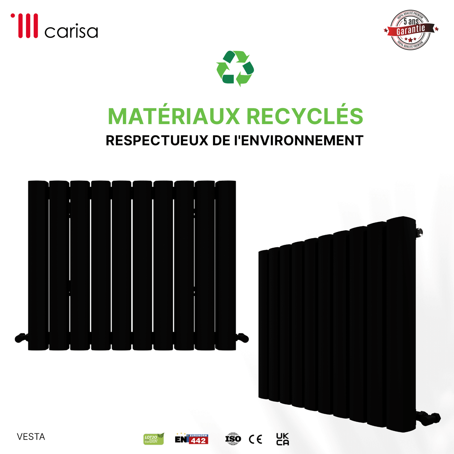 Carisa Vesta Radiateur en Aluminium Horizontal Design Moderne Noir