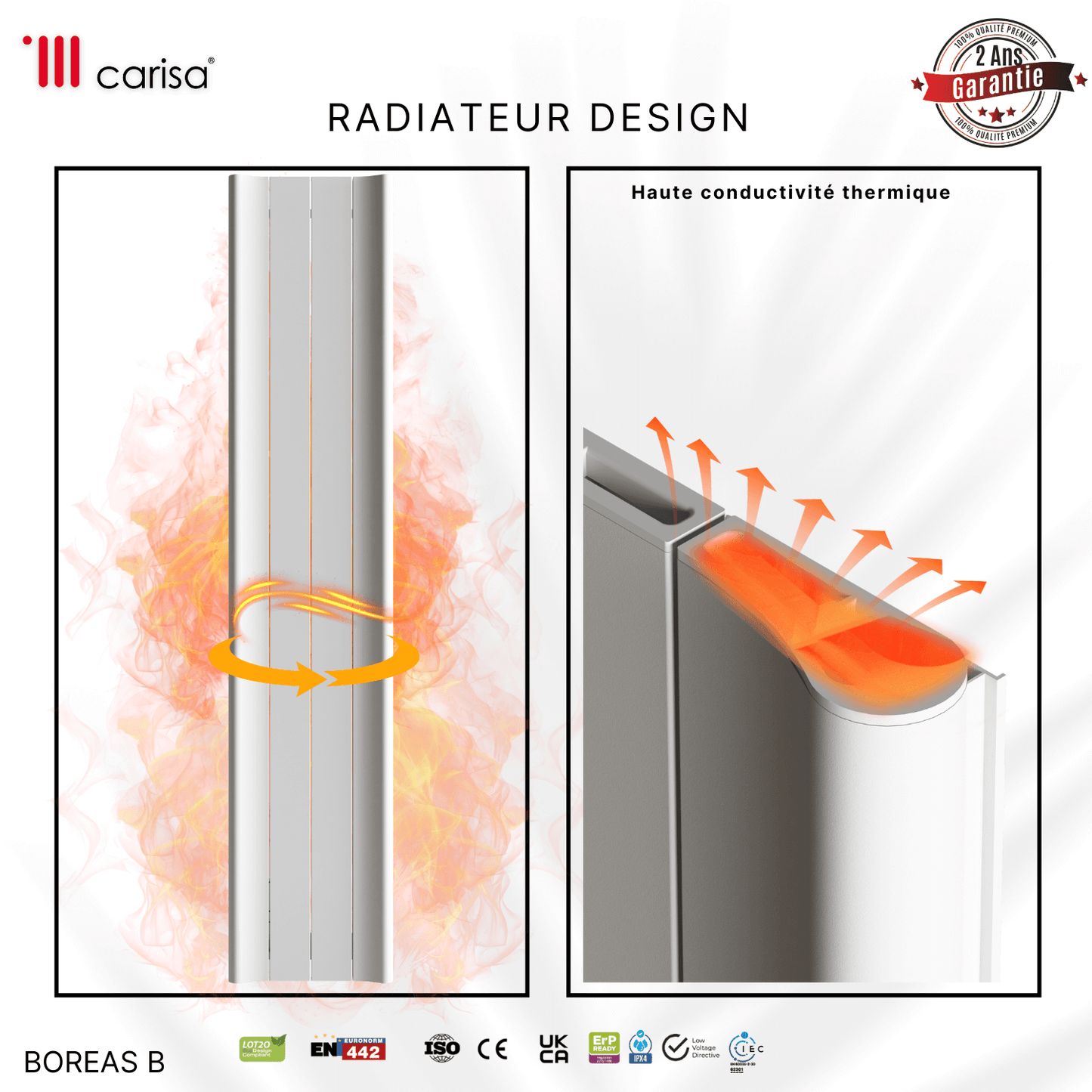 Carisa Boreas B Radiateur Électrique Vertical Design Moderne Blanc