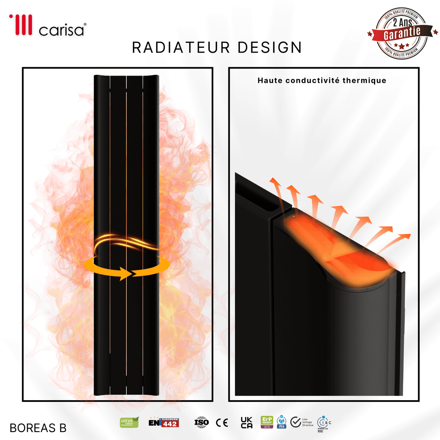 Carisa Boreas B Radiateur Électrique Vertical Design Moderne Noir