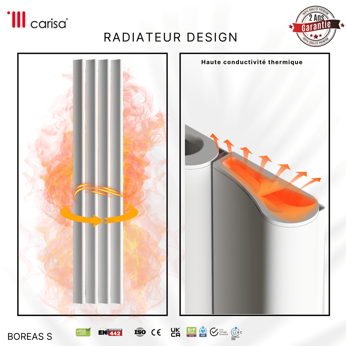 Carisa Boreas S Radiateur Électrique Vertical Design Moderne Blanc