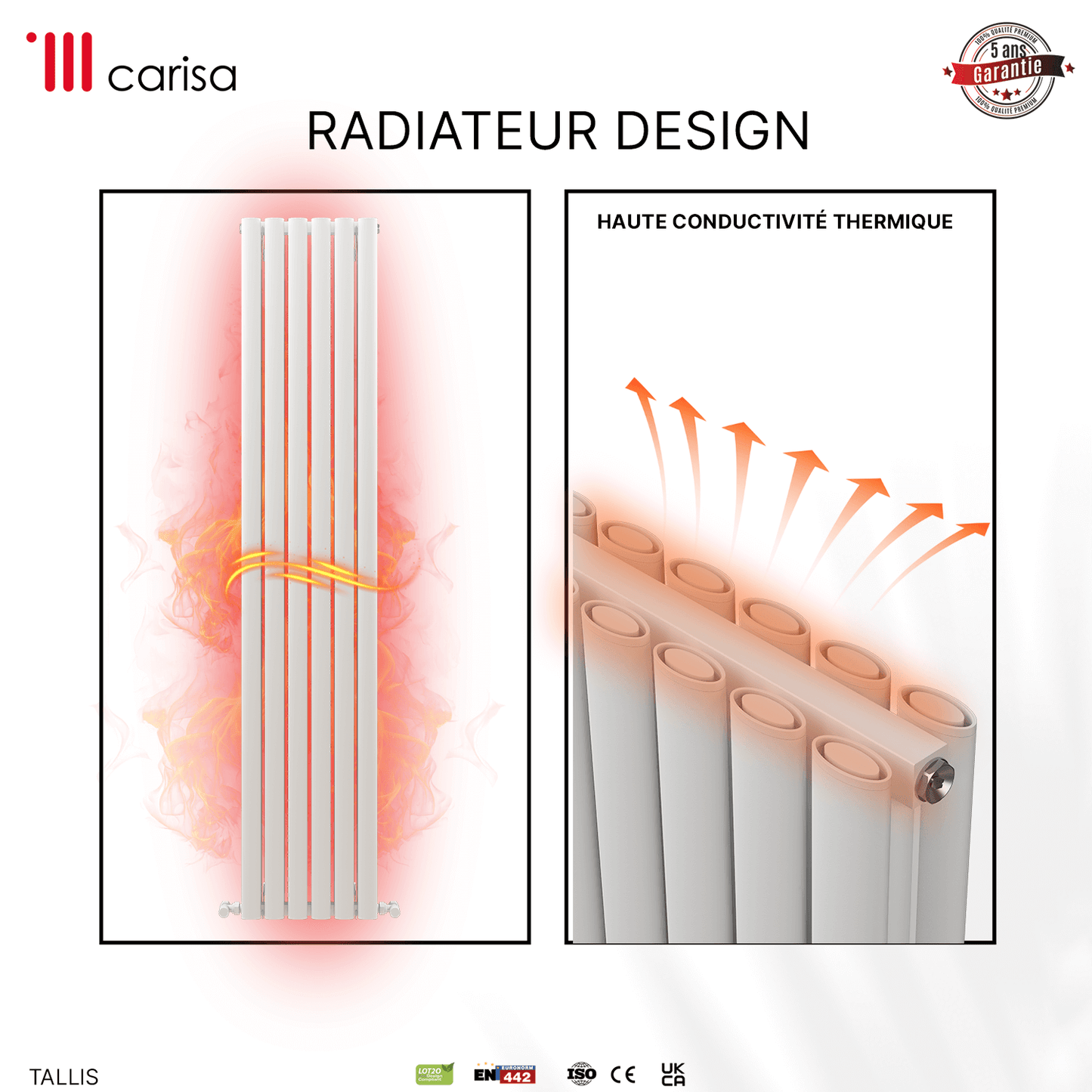 Carisa Tallis Radiateur en Aluminium Vertical Design Moderne Blanc