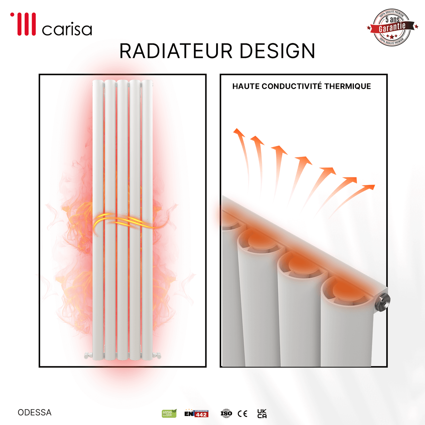 Carisa Odessa Radiateur en Aluminium Vertical Design Moderne Blanc