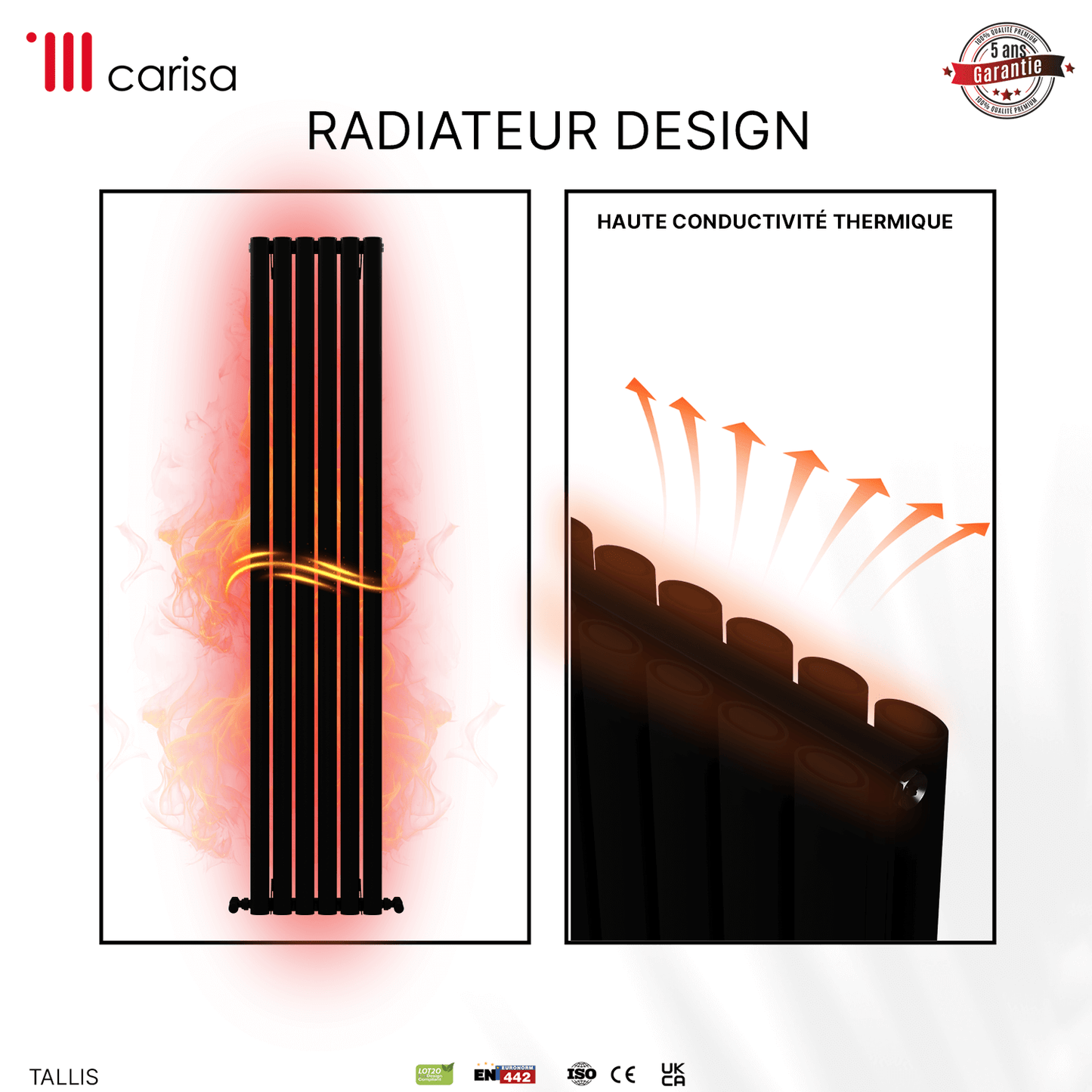 Carisa Tallis Radiateur en Aluminium Vertical Design Moderne Noir
