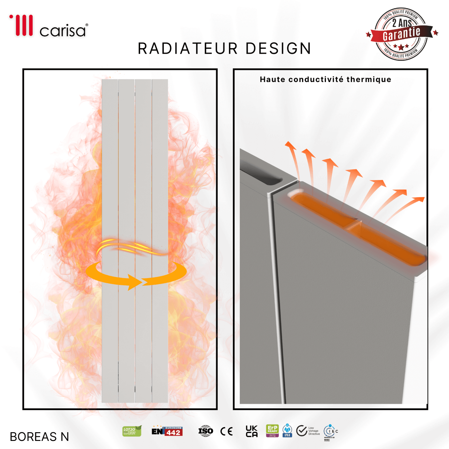Carisa Boreas N Radiateur Électrique Vertical Design Moderne Blanc