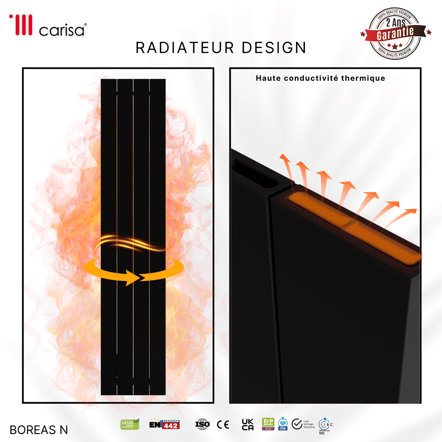 Carisa Boreas N Radiateur Électrique Vertical Design Moderne Noir