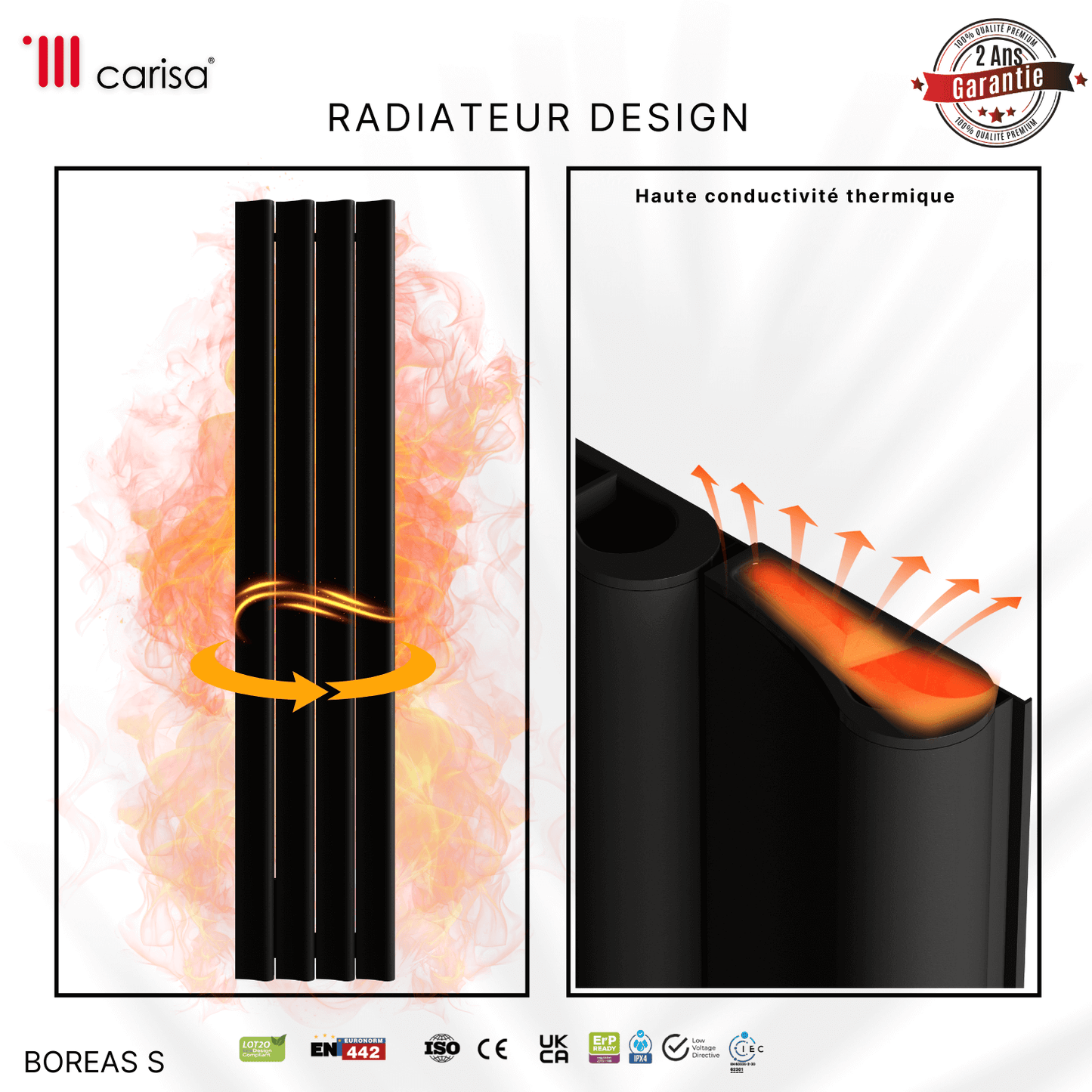 Carisa Boreas S Radiateur Électrique Vertical Design Moderne Noir