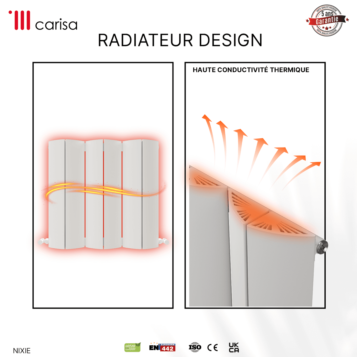 Carisa Nixie Radiateur en Aluminium Horizontal Design Moderne Blanc
