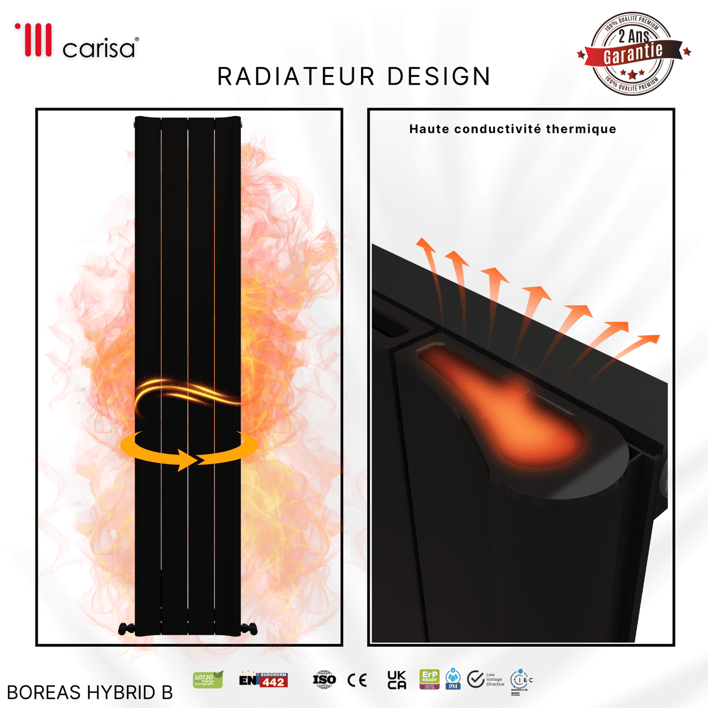 Carisa Boreas Hybrid B Radiateur Électrique Vertical Design Moderne Noir