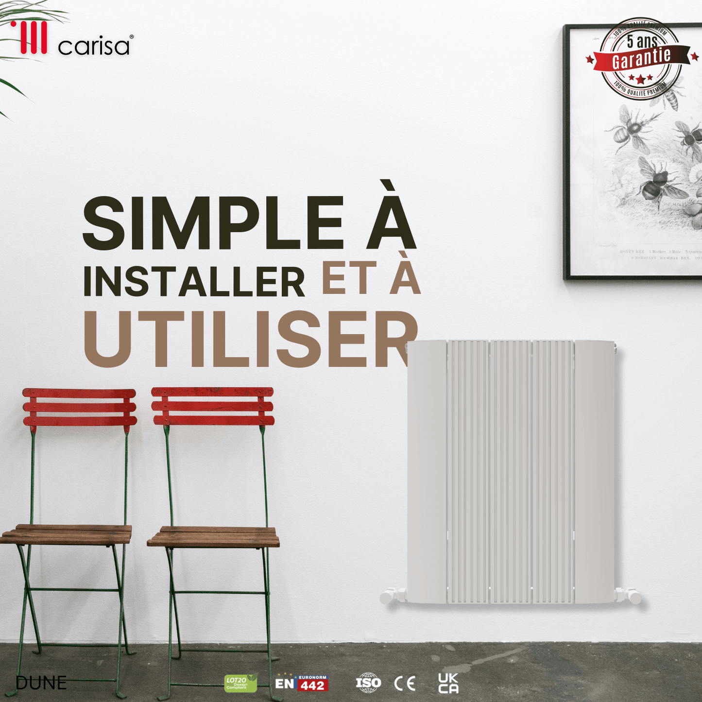 Carisa Dune Radiateur en Aluminium Horizontal Design Moderne Blanc