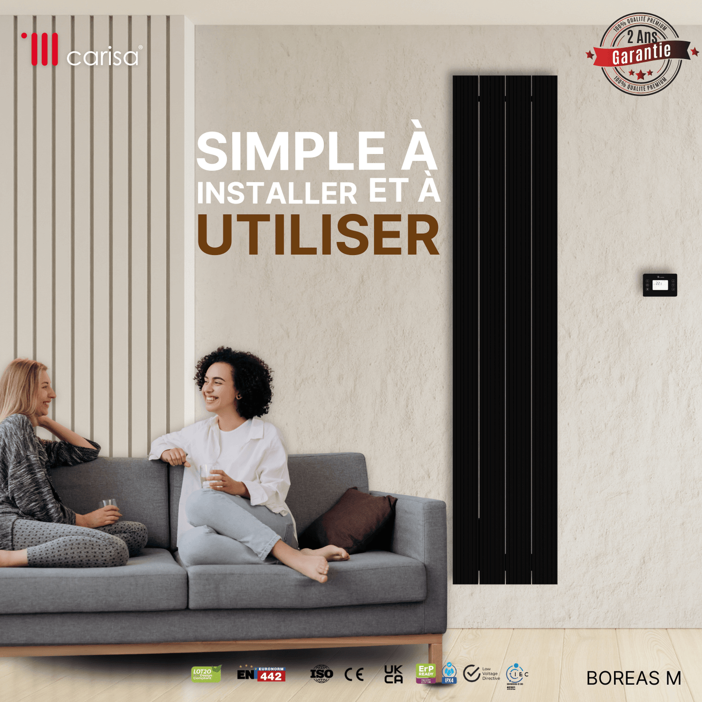 Carisa Boreas M Radiateur Électrique Vertical Design Moderne Noir