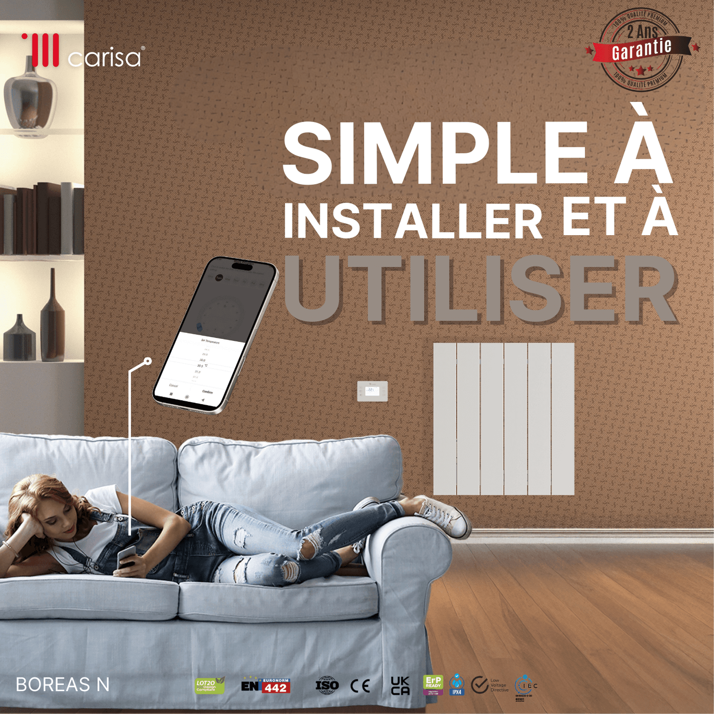 Carisa Boreas N Radiateur Électrique Horizontal Design Moderne Blanc