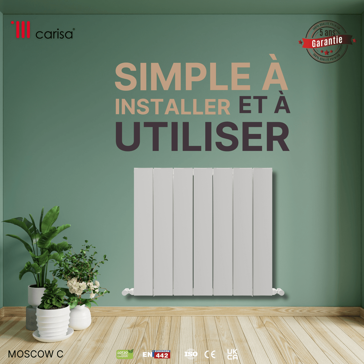 Carisa Moscow C Radiateur en Aluminium Horizontal Design Moderne Blanc