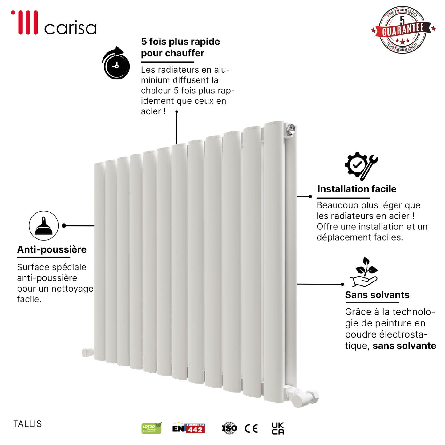 Carisa Tallis Radiateur en Aluminium Horizontal Design Moderne Blanc