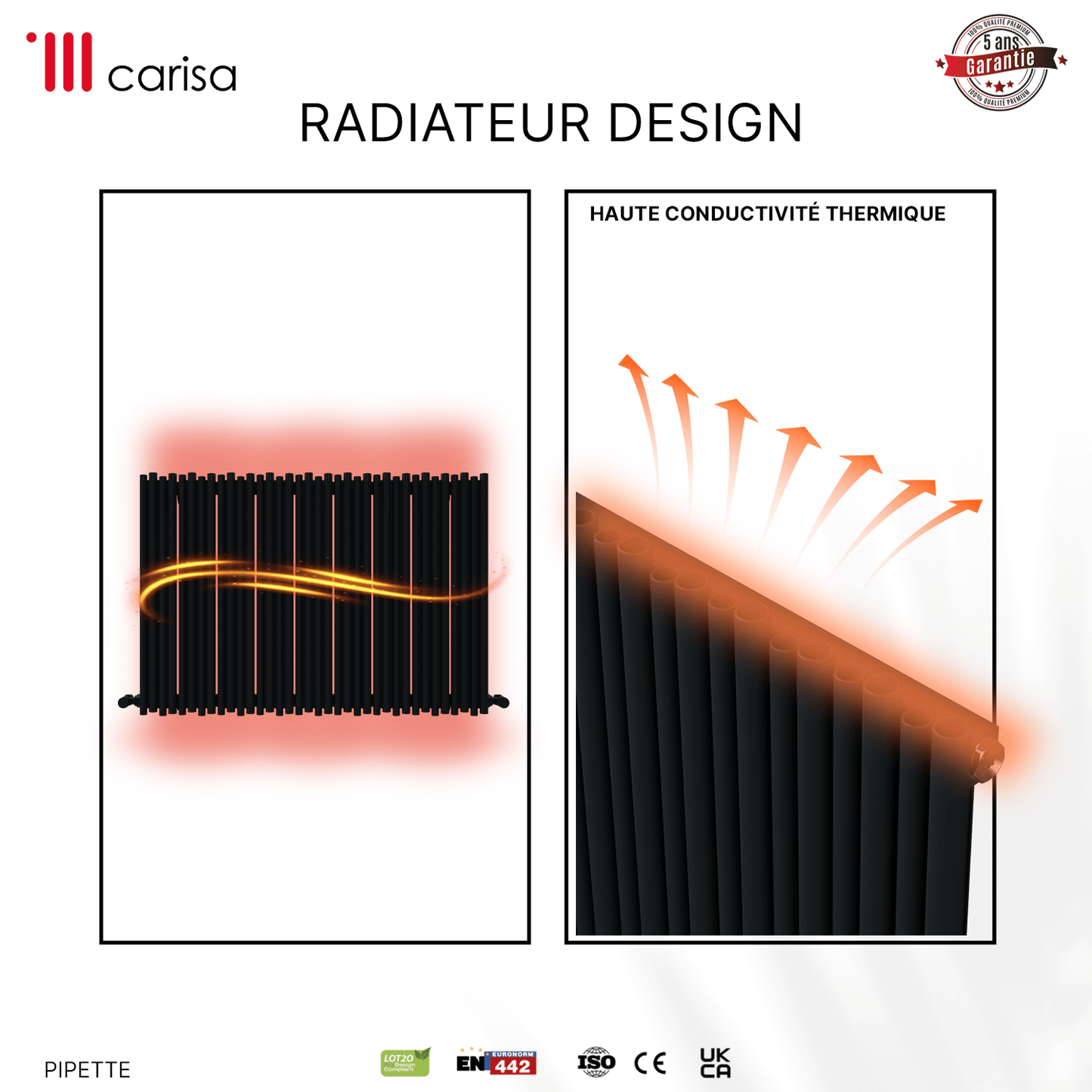 Carisa Pipette Radiateur en Aluminium Horizontal Design Moderne Anthracite