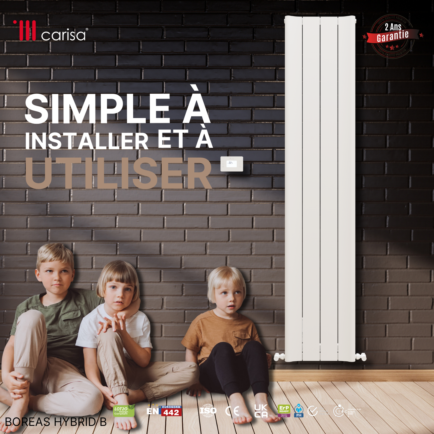 Carisa Boreas B Radiateur Électrique Vertical Design Moderne Blanc
