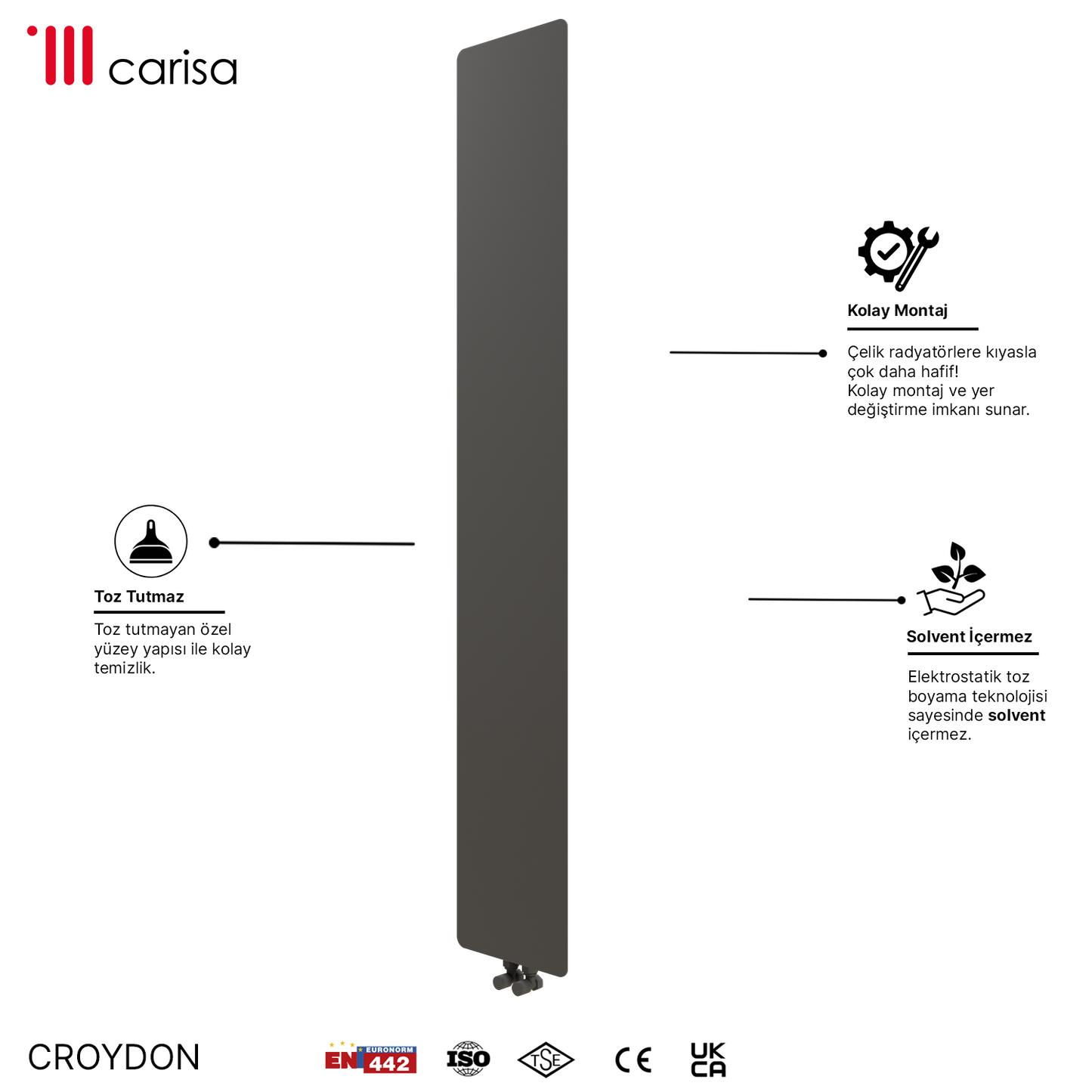 Carisa Croydon Radiateur Design Mince en Acier Vertical Design Moderne Gris foncé
