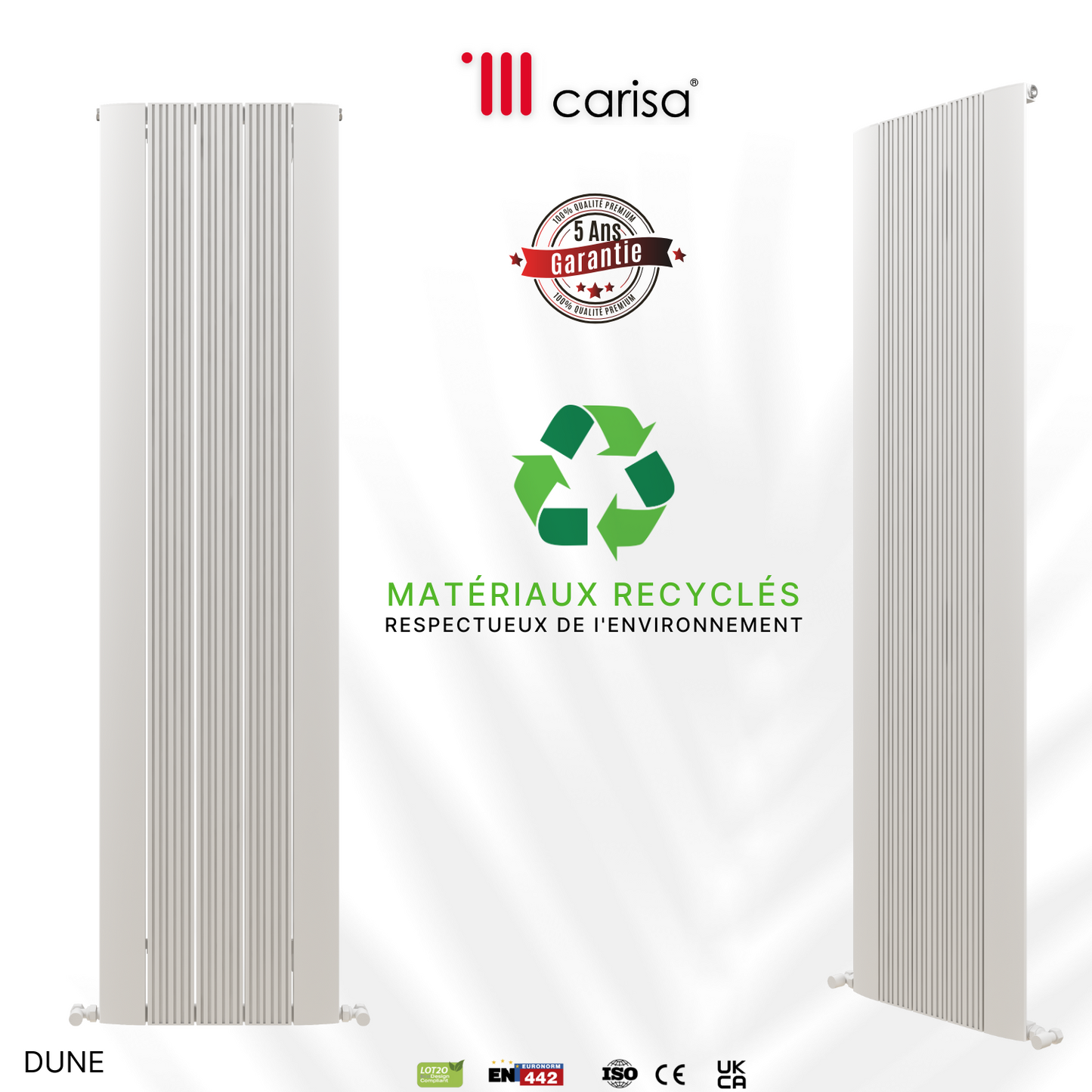 Carisa Dune Radiateur en Aluminium Vertical Design Moderne Blanc