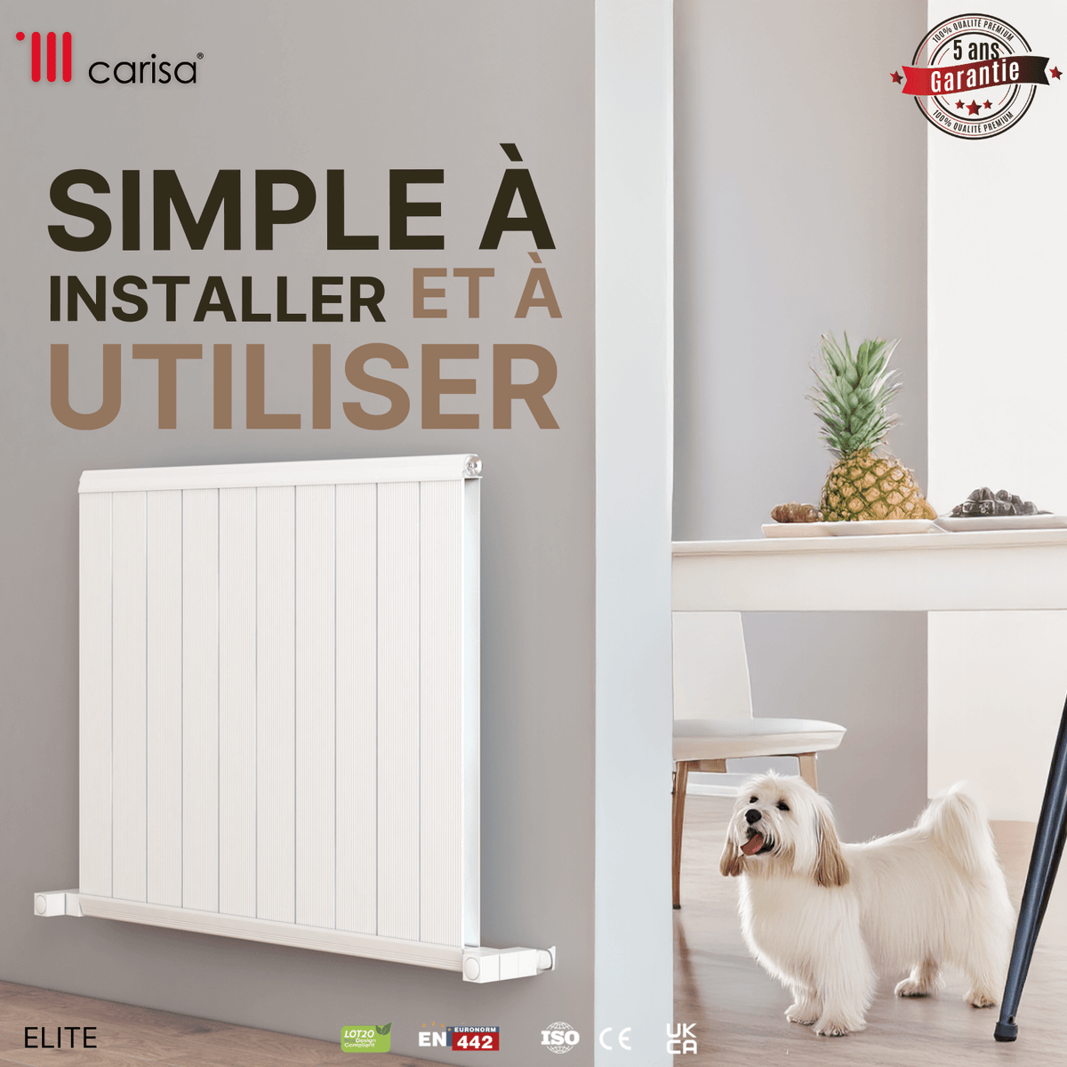 Carisa Elite Radiateur en Aluminium Horizontal Design Moderne Glossy Blanc