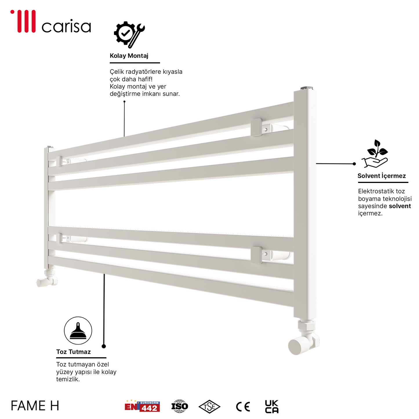 Carisa Fame H Sèche-Serviettes en Aluminium Design Moderne Anodisé Poli