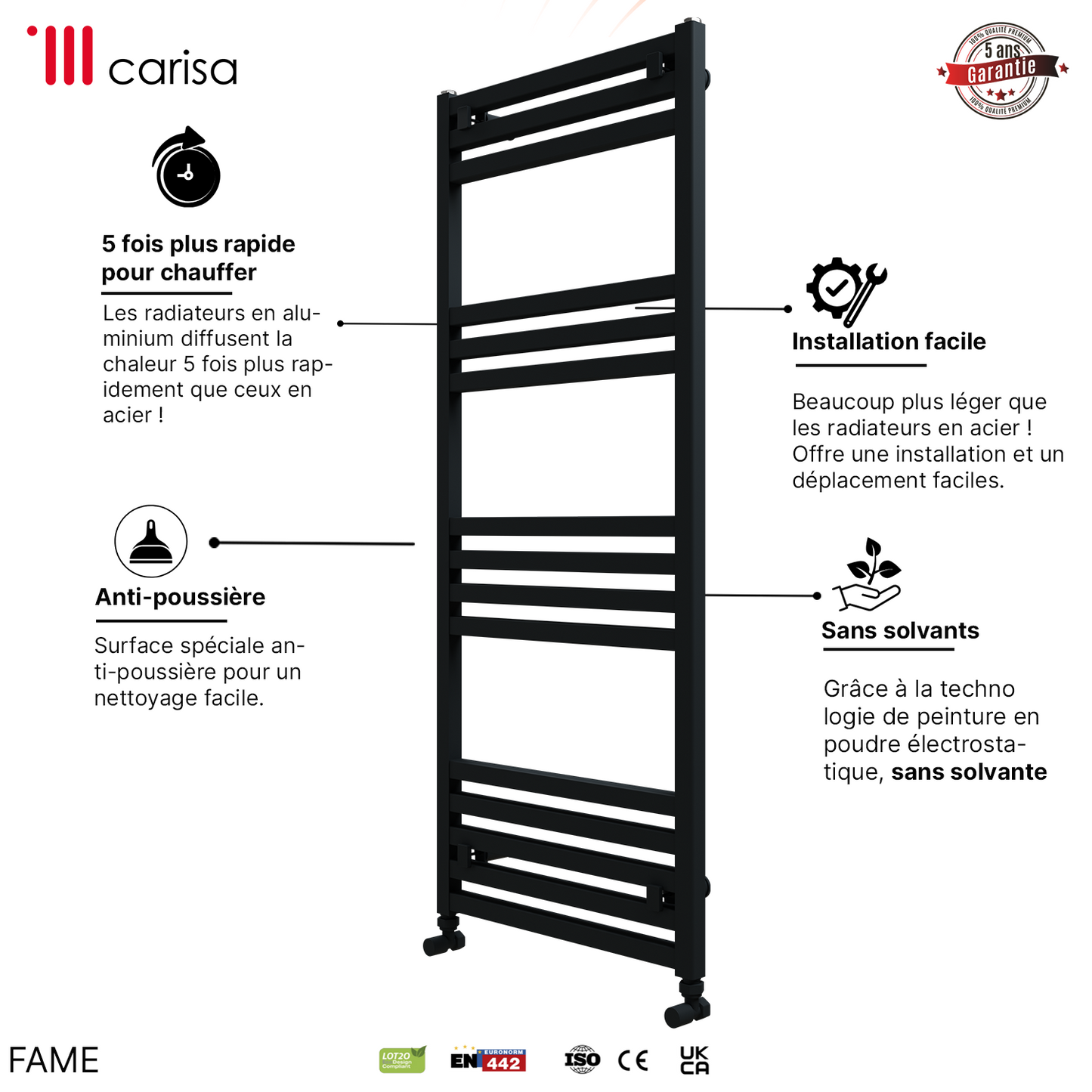 Carisa Fame Sèche-Serviettes en Aluminium Design Moderne Anodisé Poli