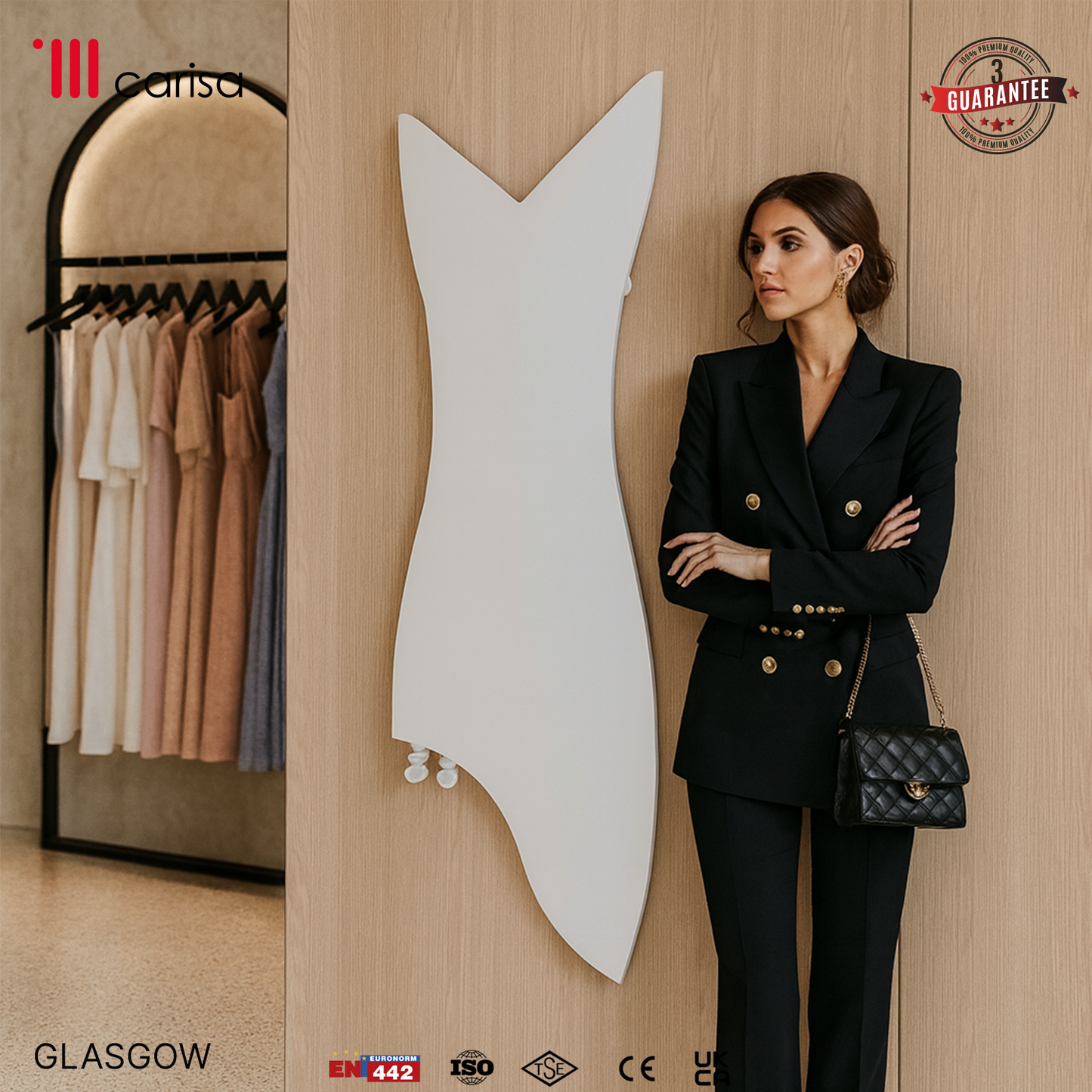 Carisa Glasgow Radiateur Design Mince en Acier Vertical Design Moderne Blanc
