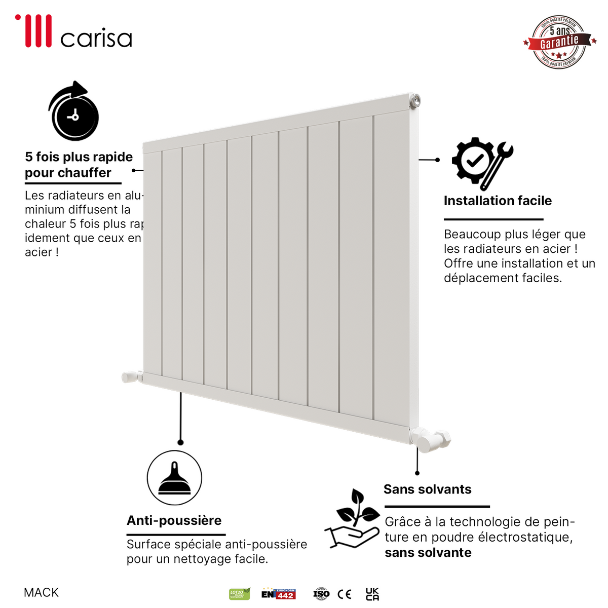 Carisa Mack Radiateur en Aluminium Horizontal Design Moderne Blanc