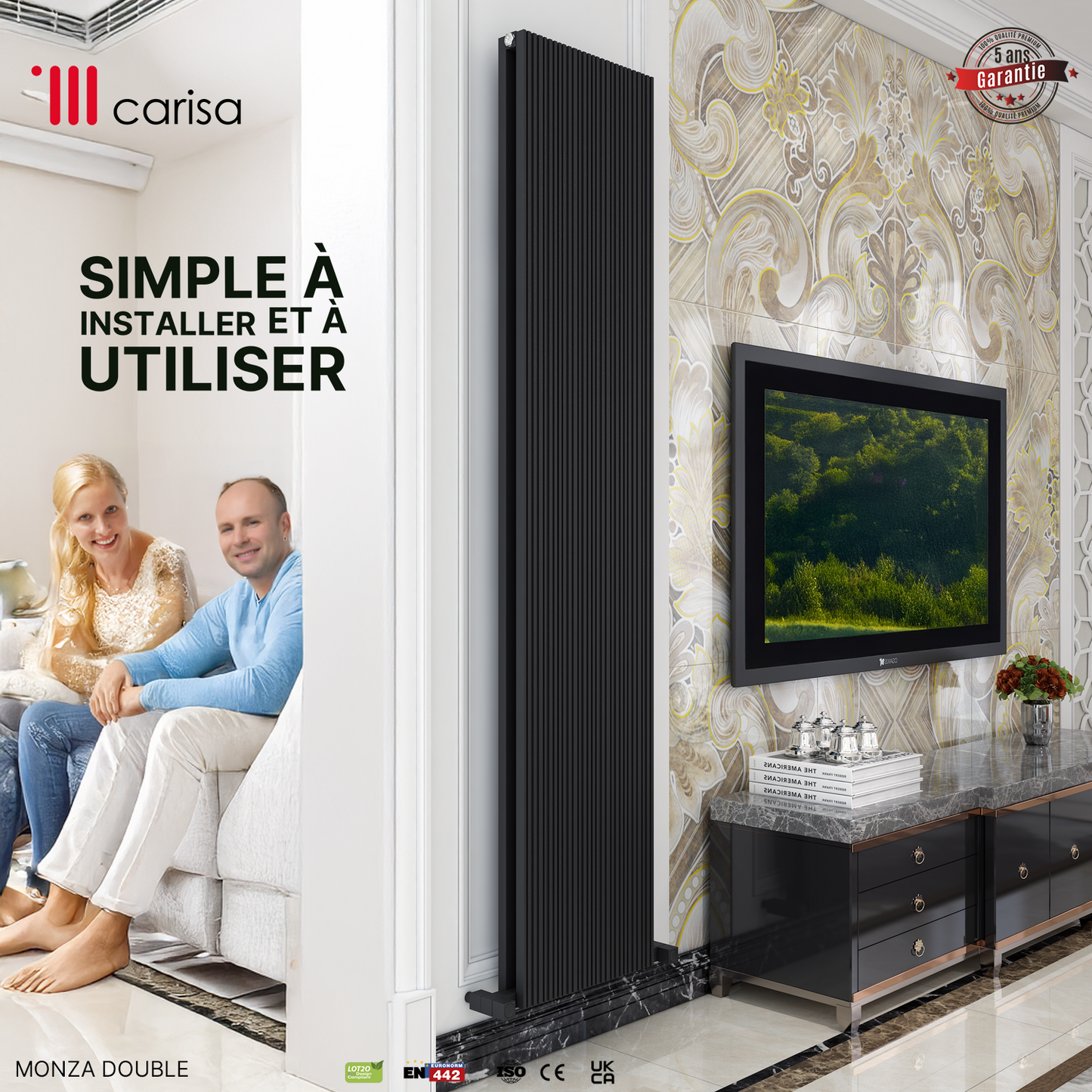 Carisa Monza Double (Reverse Side Nemo) Radiateur en Aluminium Vertical Design Moderne Gris foncé