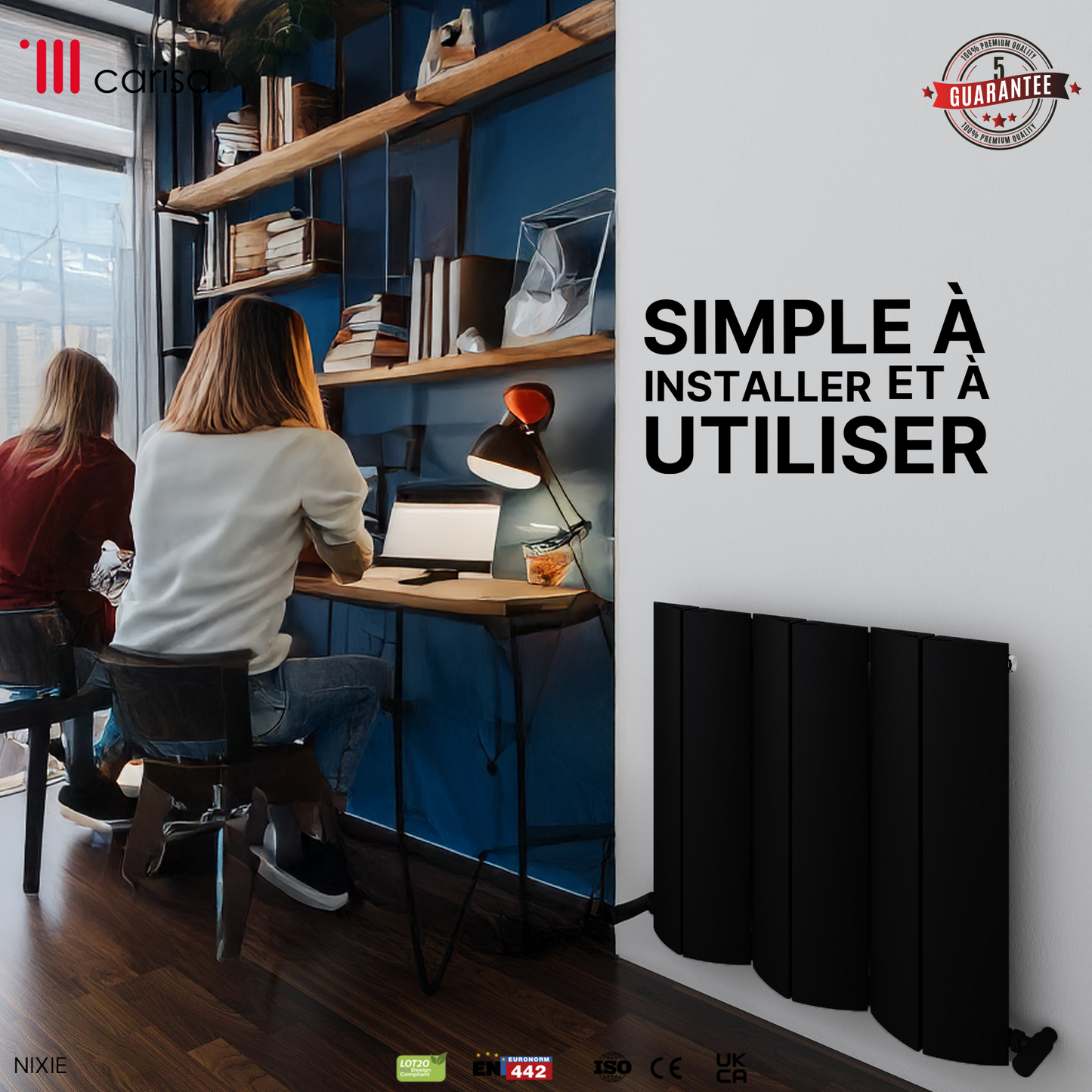 Carisa Nixie Radiateur en Aluminium Horizontal Design Moderne Noir