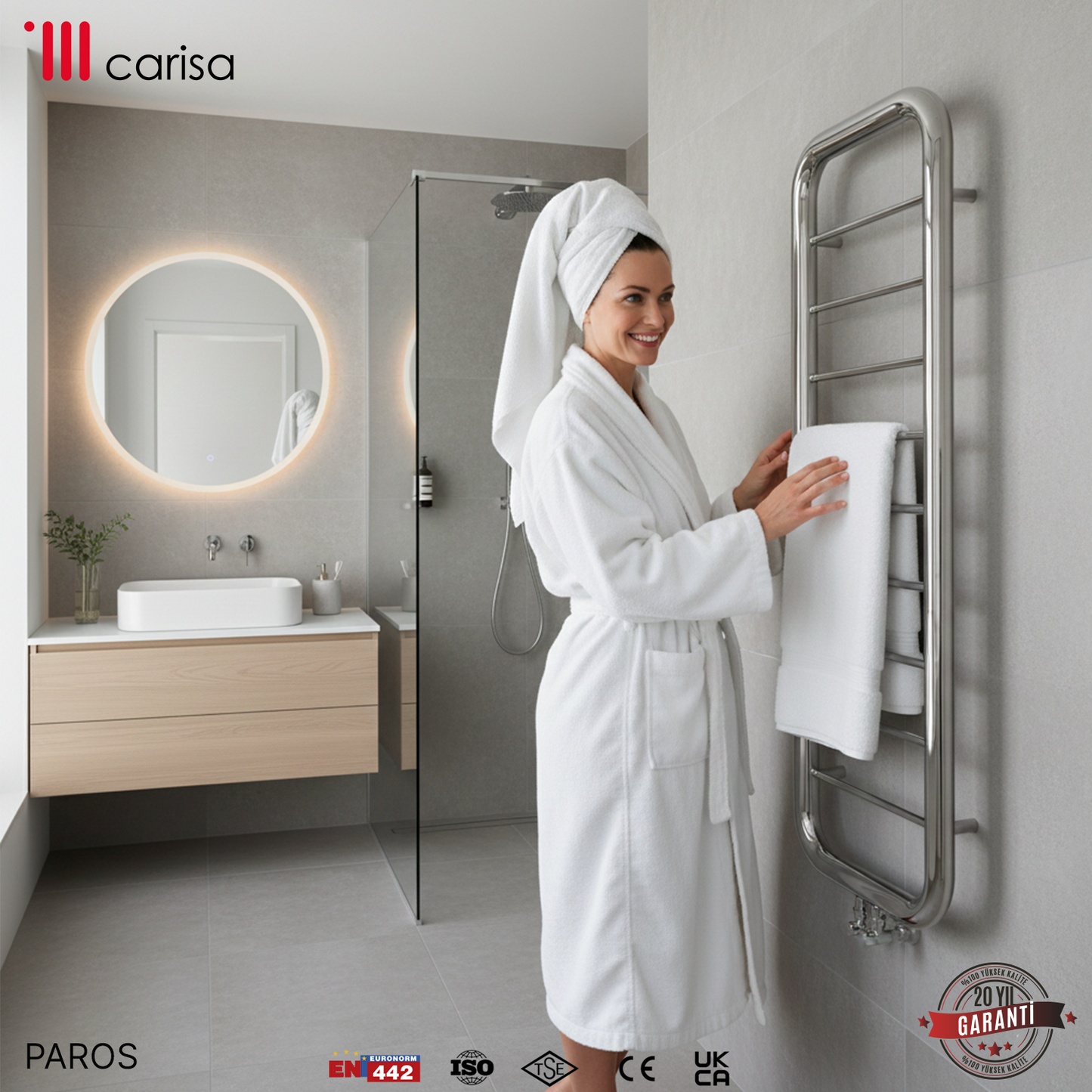 Carisa Paros Sèche-Serviettes en Acier Inoxydable Design Moderne Miroir Polisaj