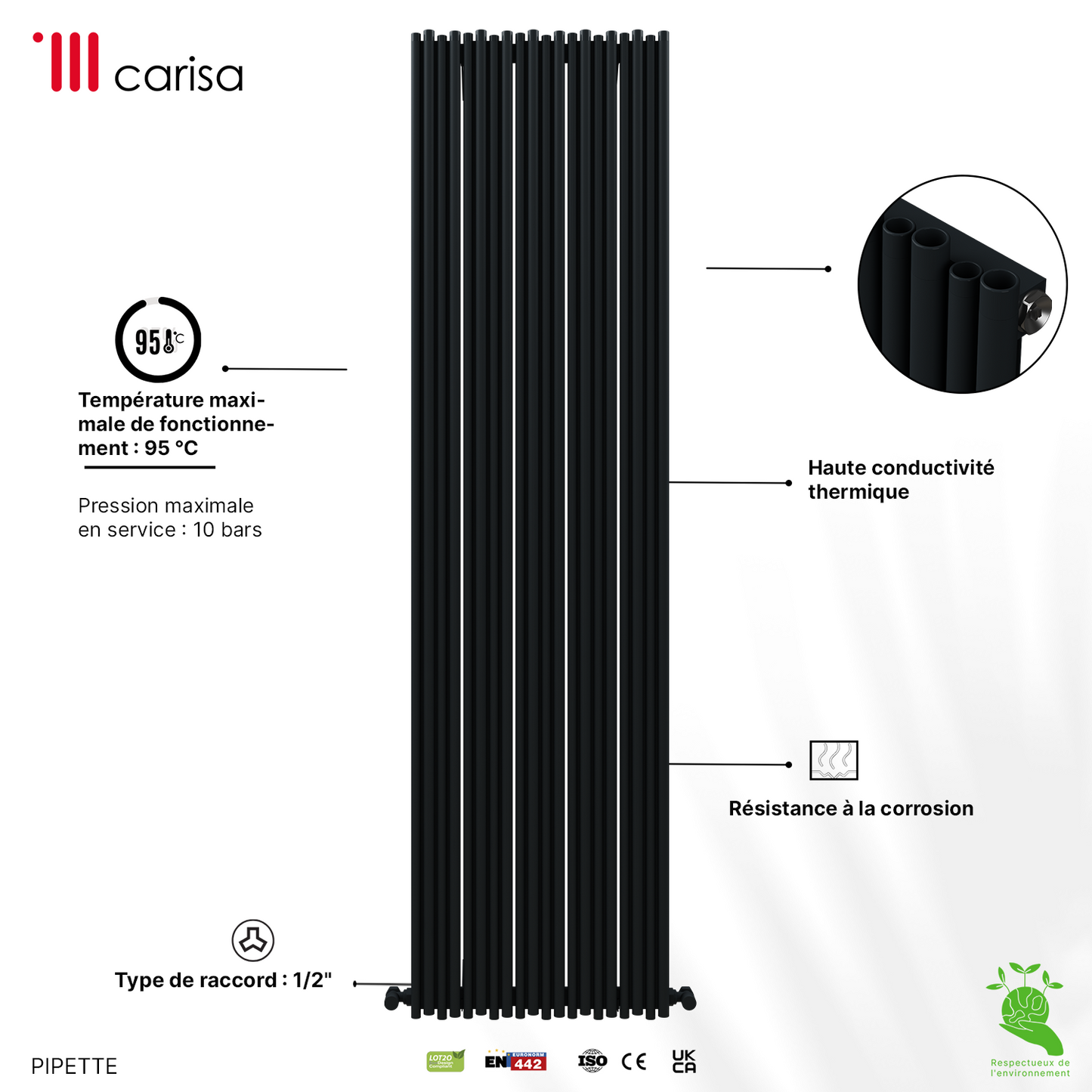 Carisa Pipette Radiateur en Aluminium Vertical Design Moderne Anthracite