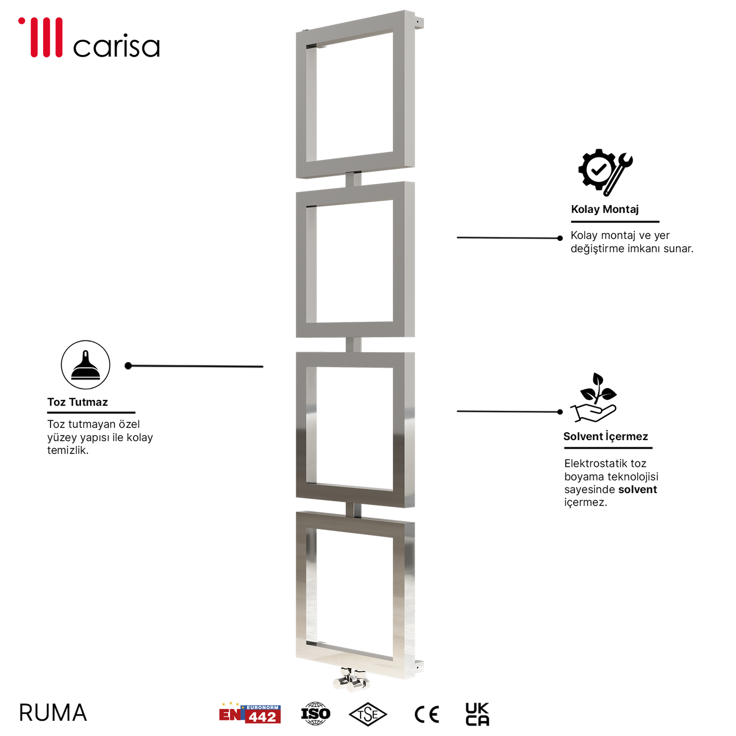 Carisa Ruma Sèche-Serviettes en Acier Inoxydable Design Moderne Miroir Poli