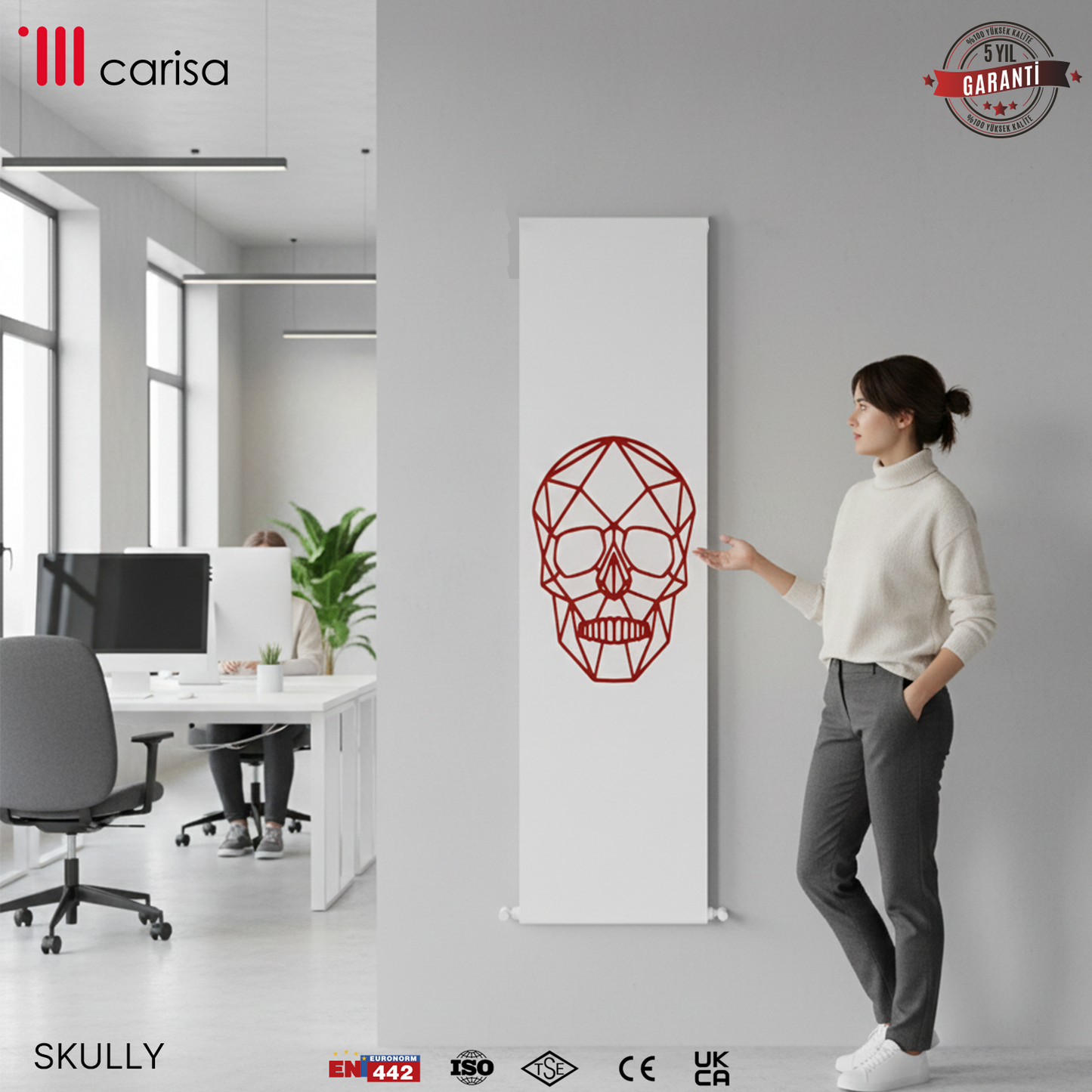 Carisa Skully Radiateur en Aluminium Vertical Design Moderne Blanc Red