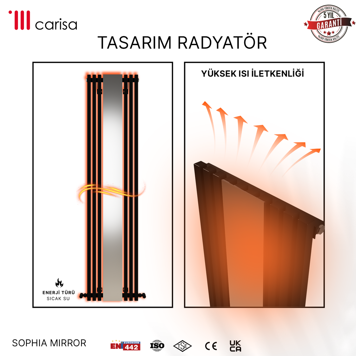 Carisa Sophia Mirror Radiateur en Aluminium Vertical Design Moderne Noir