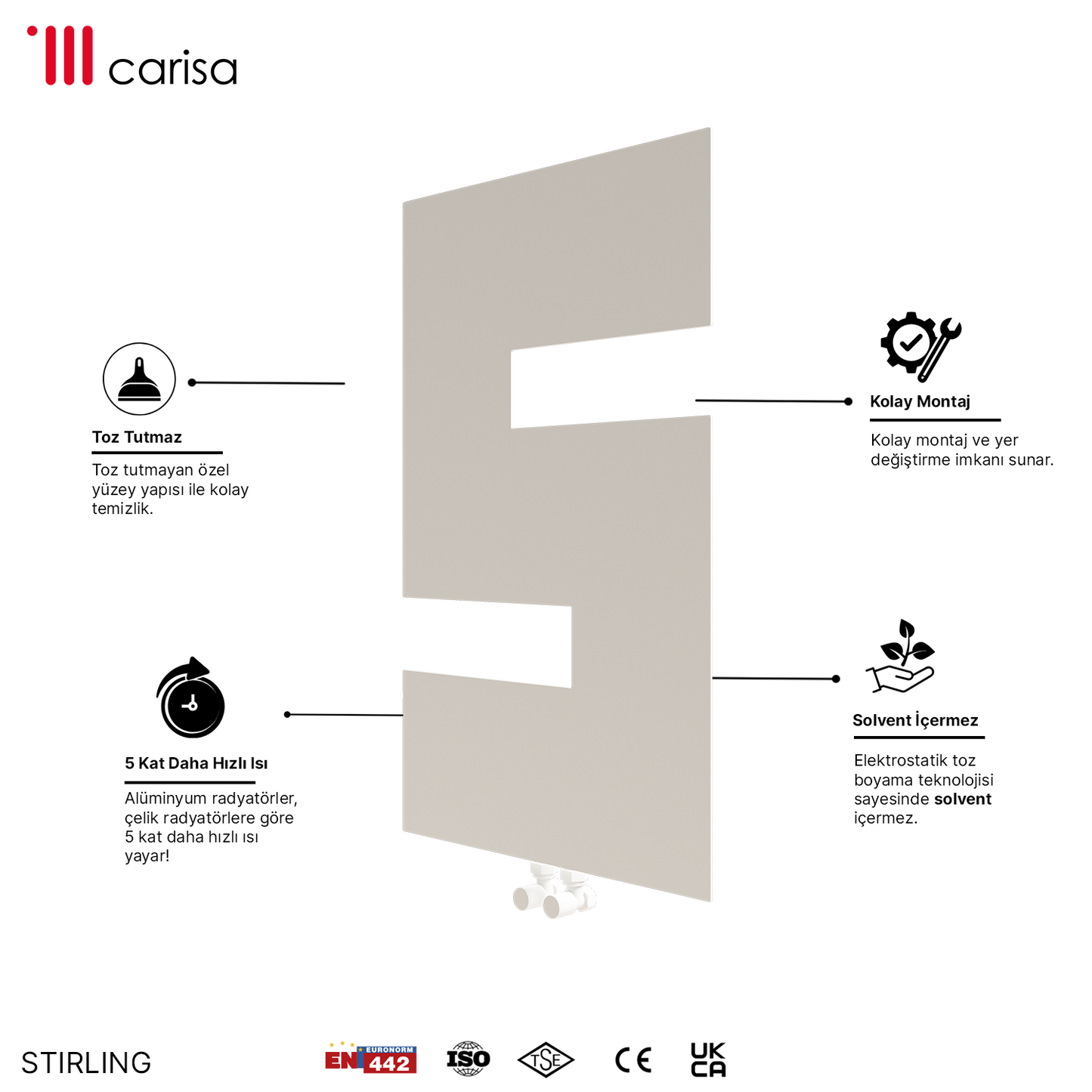 Carisa Stirling Radiateur Design Mince en Acier Vertical Design Moderne Blanc
