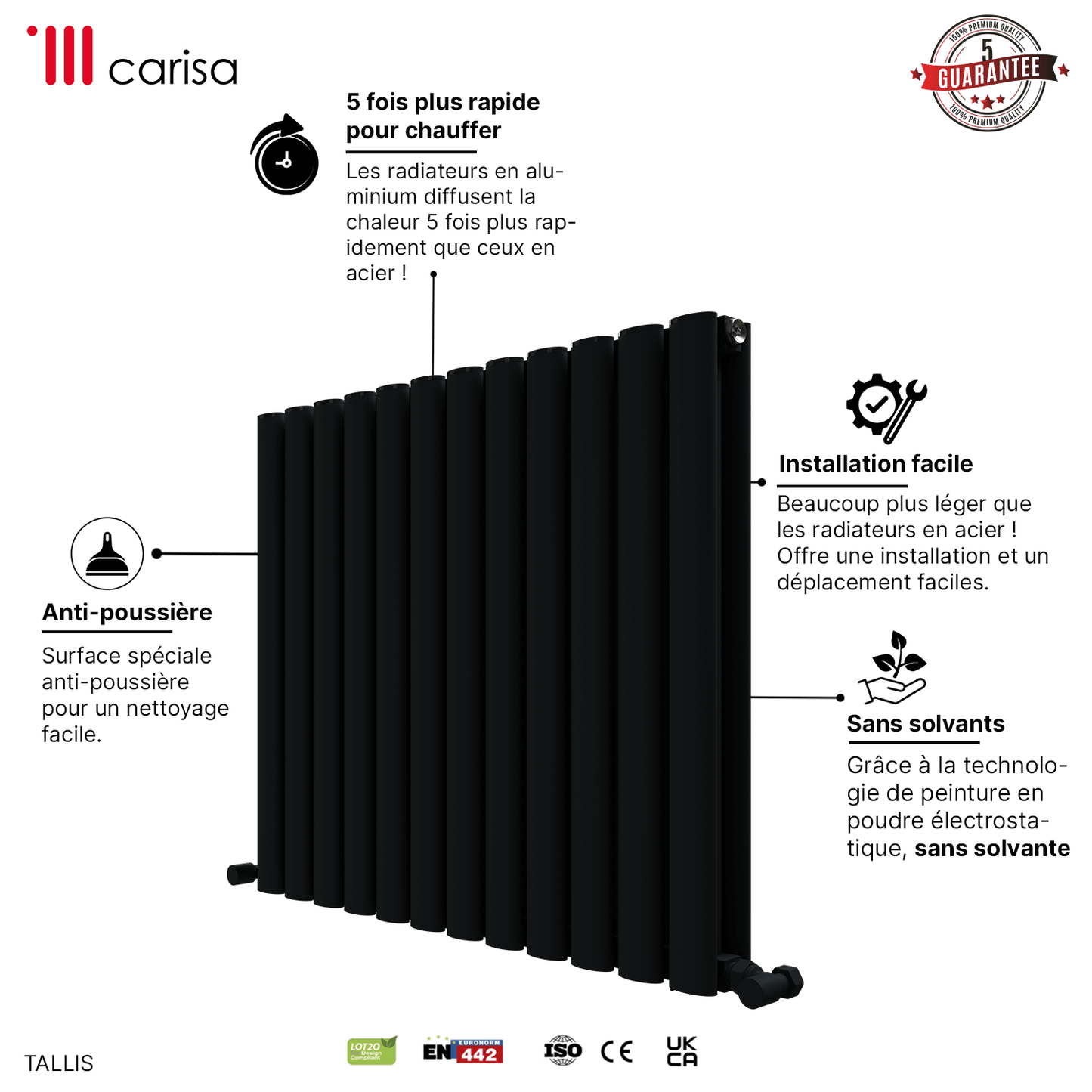 Carisa Tallis Radiateur en Aluminium Horizontal Design Moderne Anthracite